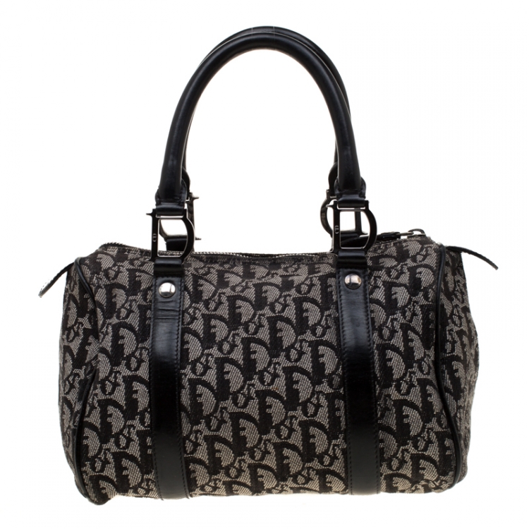 Pre Owned Dior Black/Grey Diorissimo Canvas and Leather Small Boston Bag