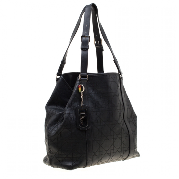 Pre Owned Dior Black Cannage Leather Shopper Tote
