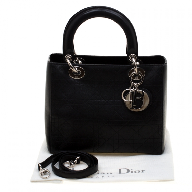 Pre Owned Dior Black Leather Medium Lady Dior Top Handle Bag