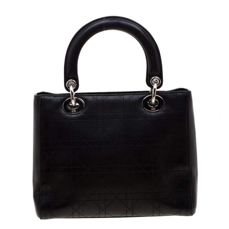 Pre Owned Dior Black Leather Medium Lady Dior Top Handle Bag