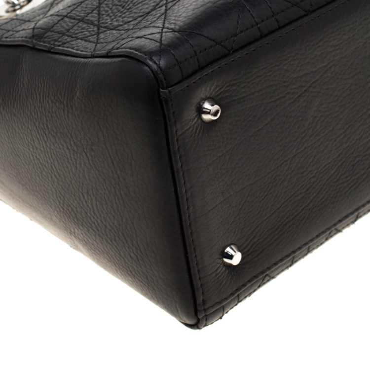 Pre Owned Dior Black Leather Medium Lady Dior Top Handle Bag