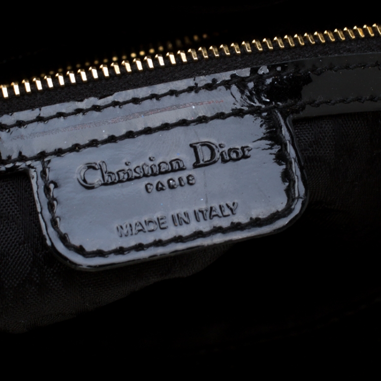Pre Owned Dior Black Cannage Patent Leather Large Lady Dior Tote