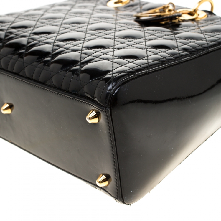 Pre Owned Dior Black Cannage Patent Leather Large Lady Dior Tote