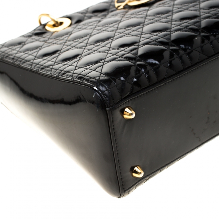Pre Owned Dior Black Cannage Patent Leather Large Lady Dior Tote