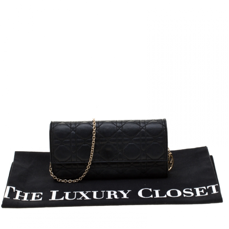 Pre Owned Dior Black Cannage Leather Lady Dior Wallet on Chain