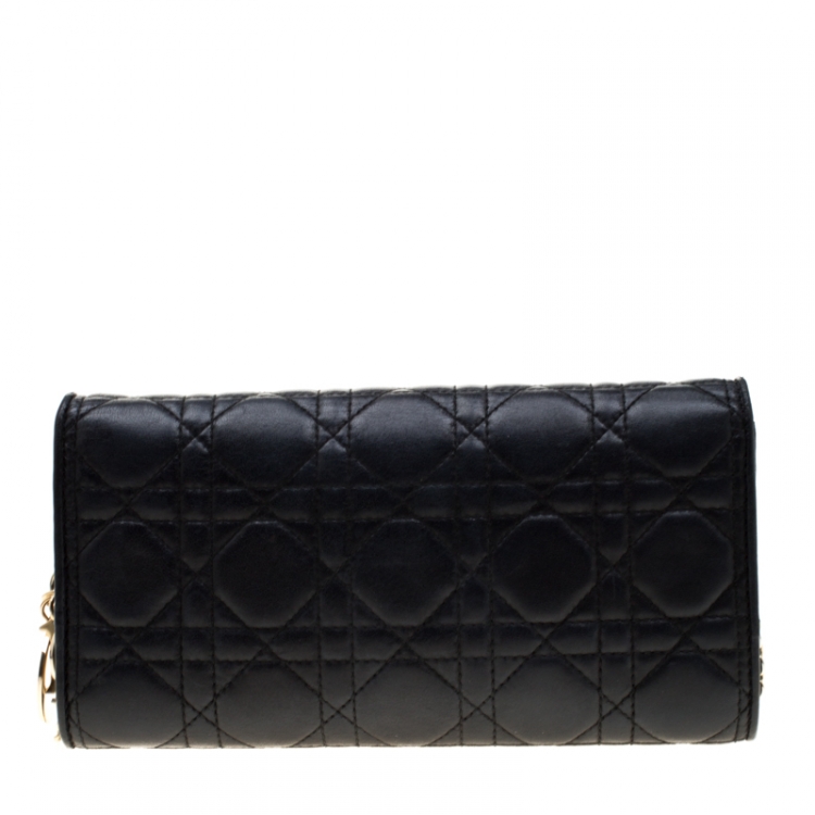 Pre Owned Dior Black Cannage Leather Lady Dior Wallet on Chain