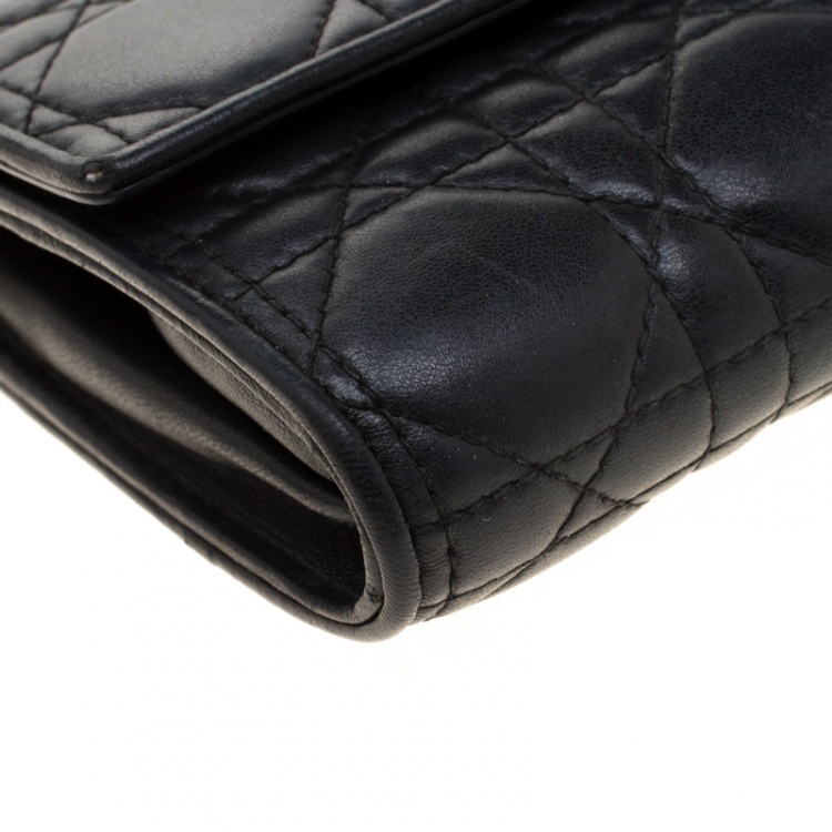 Pre Owned Dior Black Cannage Leather Lady Dior Wallet on Chain