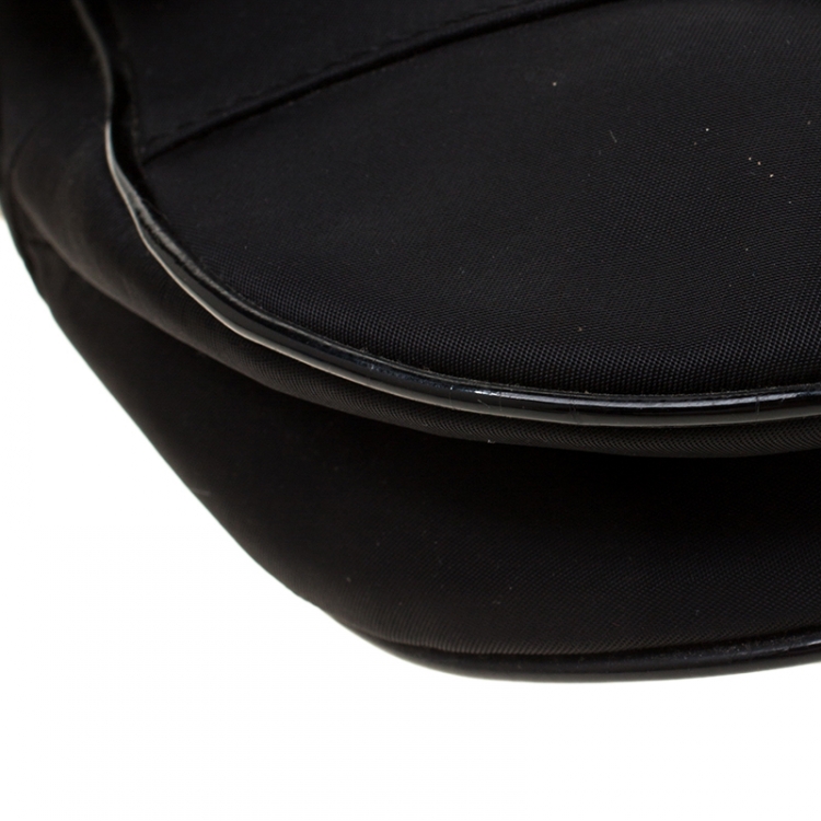 Pre Owned Dior Black Nylon and Patent Leather Saddle Bag