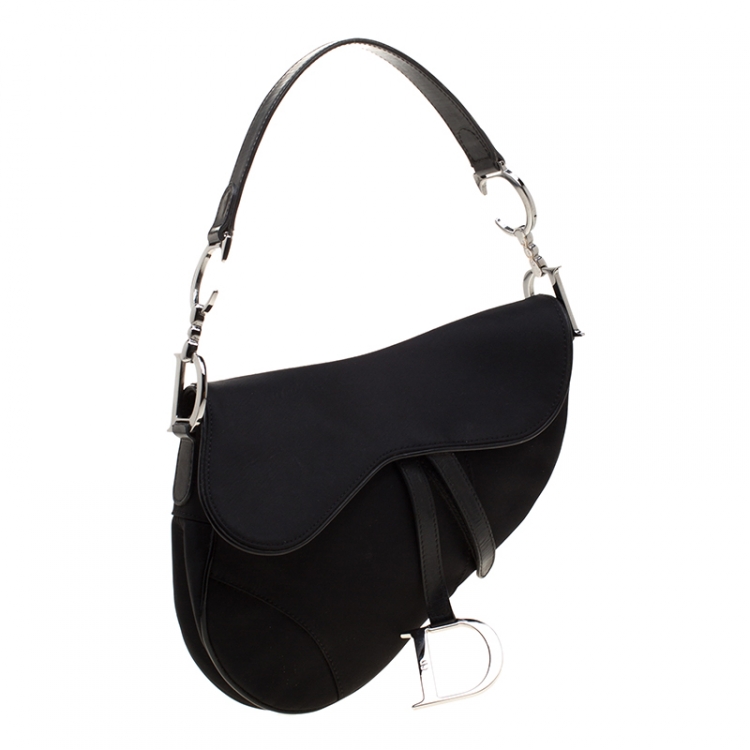 Pre Owned Dior Black Nylon and Patent Leather Saddle Bag
