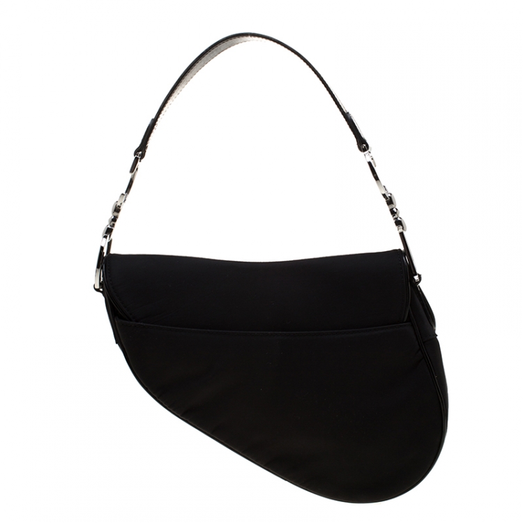 Pre Owned Dior Black Nylon and Patent Leather Saddle Bag
