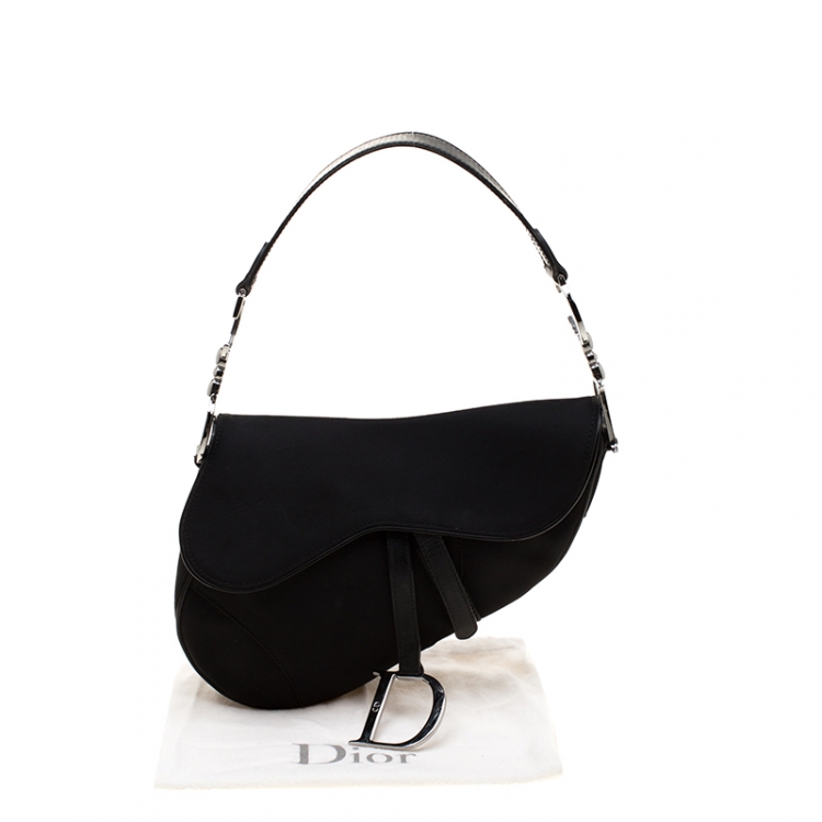 Pre Owned Dior Black Nylon and Patent Leather Saddle Bag