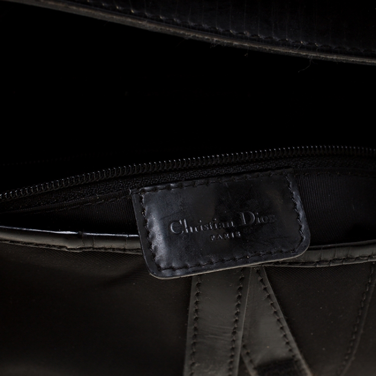 Pre Owned Dior Black Nylon and Patent Leather Saddle Bag