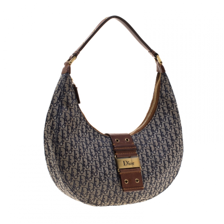 Pre Owned Dior Blue/Brown Diorissimo Canvas and Leather Street Chic Hobo