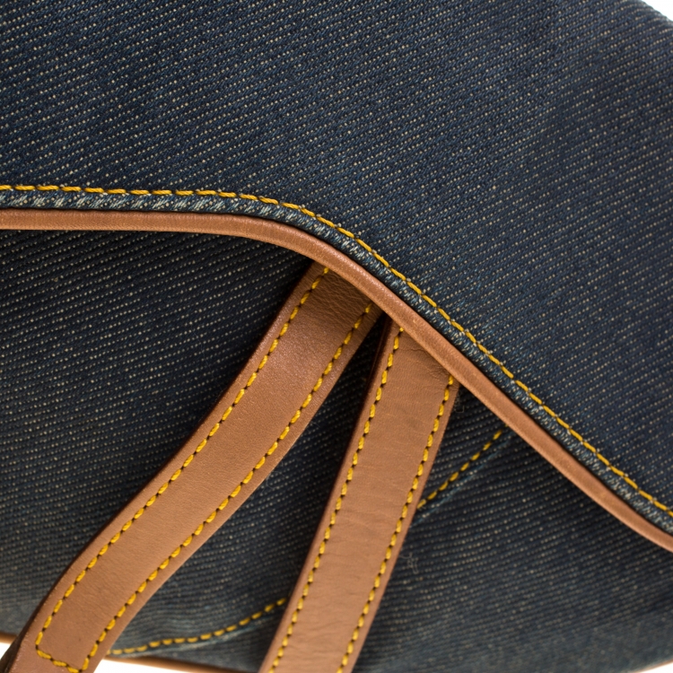 Pre Owned Dior Blue/Brown Denim and Leather Saddle Bag