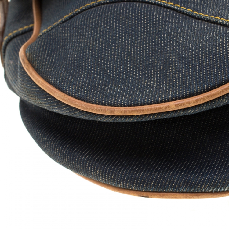 Pre Owned Dior Blue/Brown Denim and Leather Saddle Bag