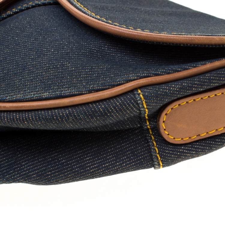 Pre Owned Dior Blue/Brown Denim and Leather Saddle Bag