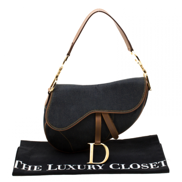 Pre Owned Dior Blue/Brown Denim and Leather Saddle Bag