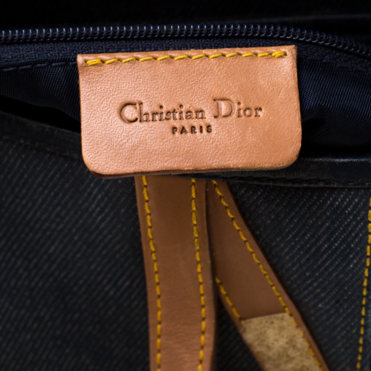 Pre Owned Dior Blue/Brown Denim and Leather Saddle Bag