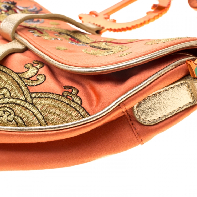 Pre Owned Dior Multicolor Satin and Fabric Limited Edition 44/100 China Dragon Galliano 10 Yr Anniversary Saddle Bag