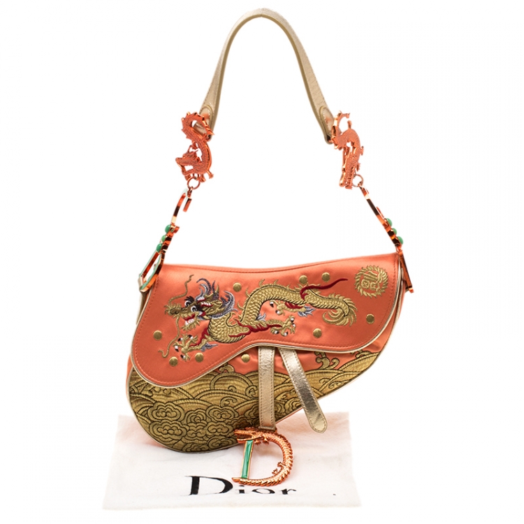 Pre Owned Dior Multicolor Satin and Fabric Limited Edition 44/100 China Dragon Galliano 10 Yr Anniversary Saddle Bag