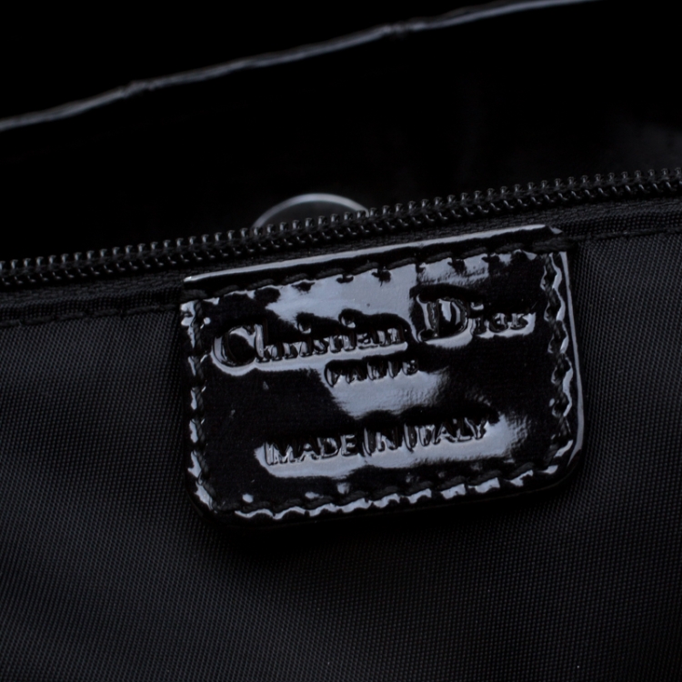 Pre Owned Dior Black Patent Leather and Diorissimo Nylon Lace Up Braided Handle Hobo