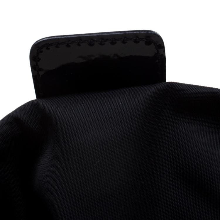 Pre Owned Dior Black Patent Leather and Diorissimo Nylon Lace Up Braided Handle Hobo