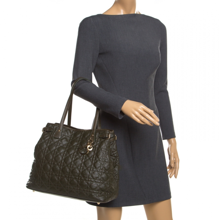 Pre Owned Dior Mossy Green Coated Canvas Medium Panarea Shopper Tote