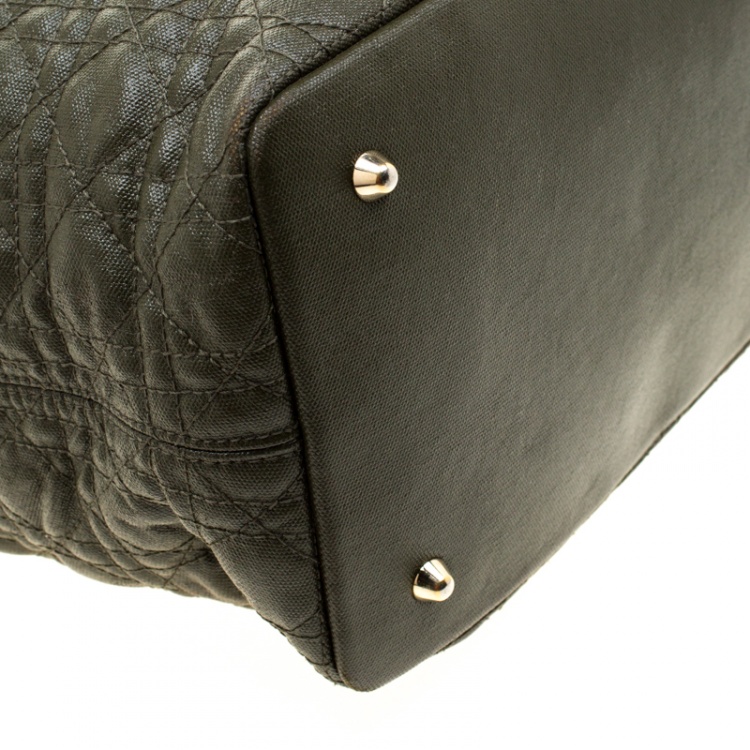 Pre Owned Dior Mossy Green Coated Canvas Medium Panarea Shopper Tote