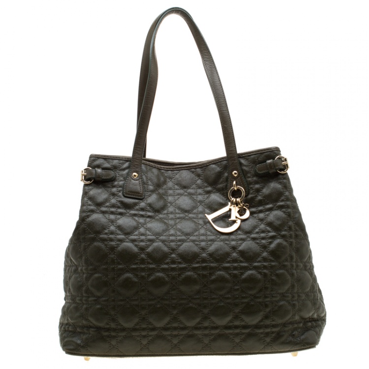 Pre Owned Dior Mossy Green Coated Canvas Medium Panarea Shopper Tote