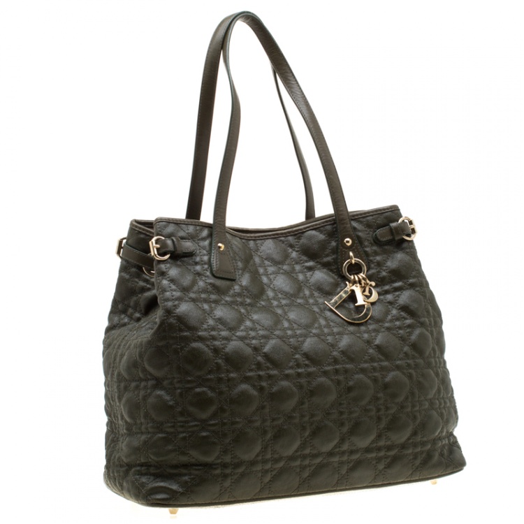 Pre Owned Dior Mossy Green Coated Canvas Medium Panarea Shopper Tote