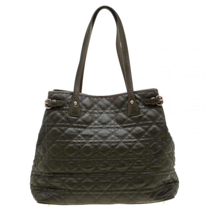 Pre Owned Dior Mossy Green Coated Canvas Medium Panarea Shopper Tote