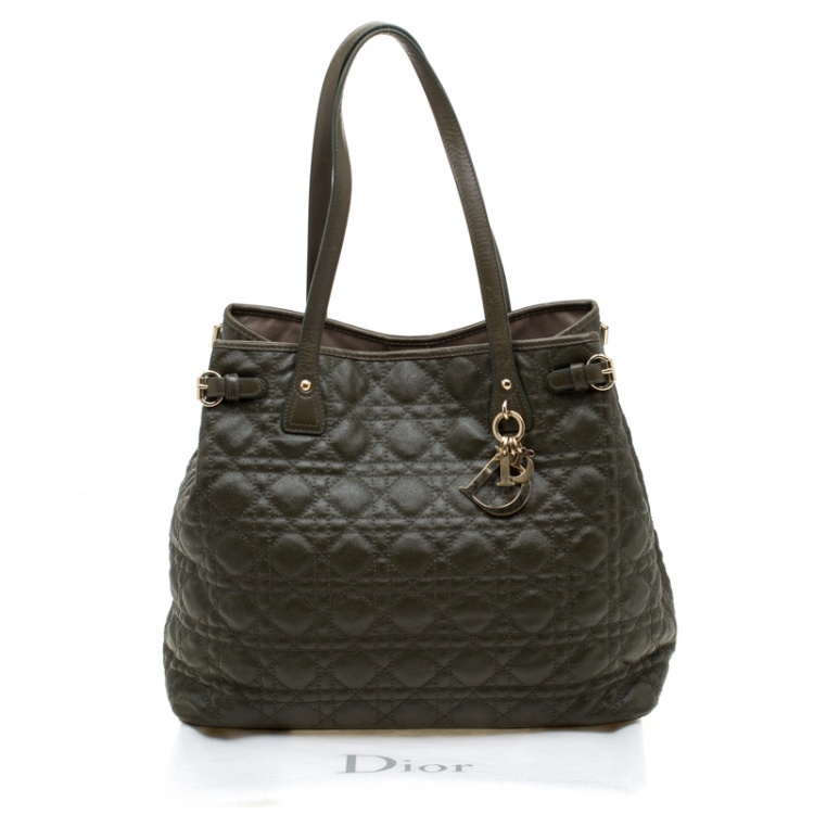 Pre Owned Dior Mossy Green Coated Canvas Medium Panarea Shopper Tote