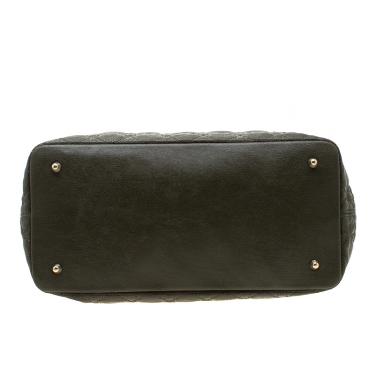 Pre Owned Dior Mossy Green Coated Canvas Medium Panarea Shopper Tote