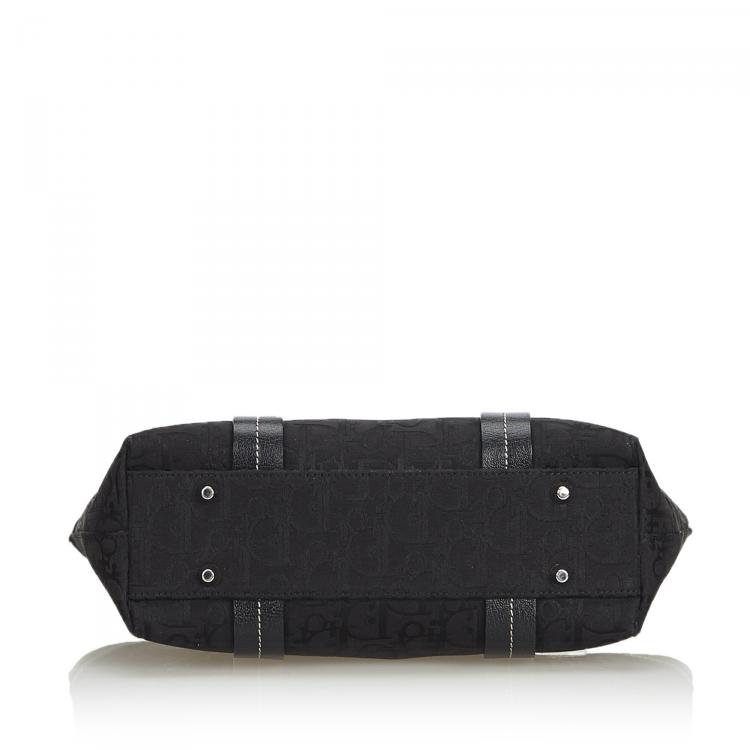 Pre Owned Christian Dior Black Embroidered Oblique Canvas Leather Everyday Bag
