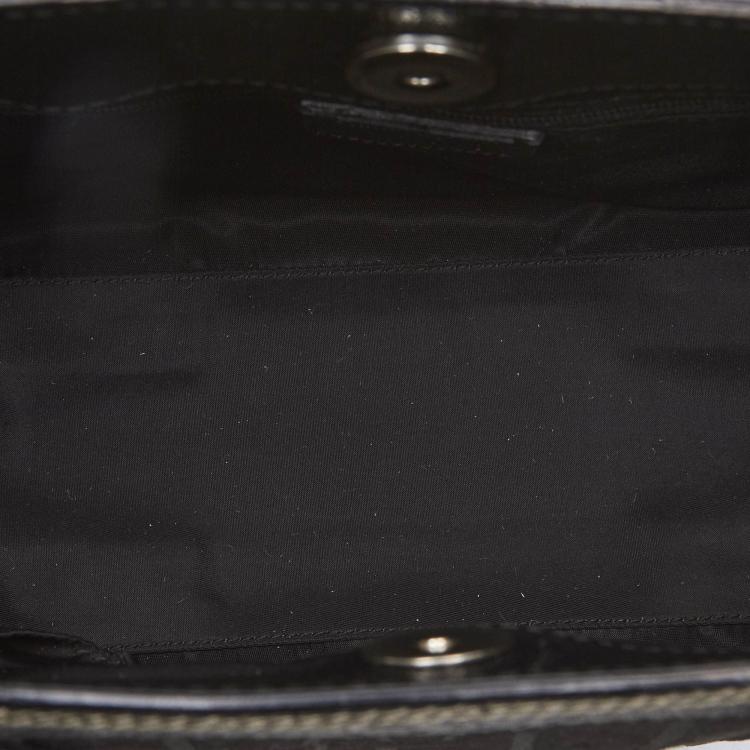 Pre Owned Christian Dior Black Embroidered Oblique Canvas Leather Everyday Bag