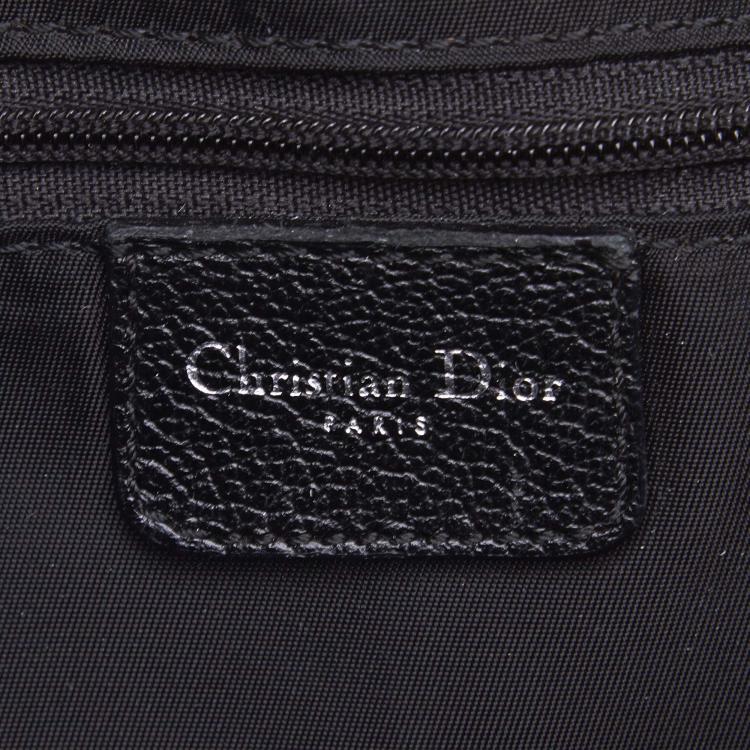 Pre Owned Christian Dior Black Embroidered Oblique Canvas Leather Everyday Bag