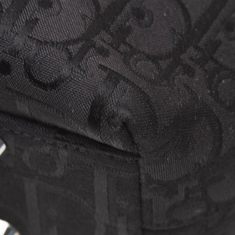 Pre Owned Christian Dior Black Embroidered Oblique Canvas Leather Everyday Bag