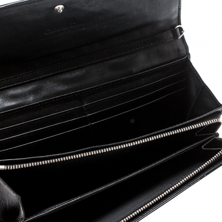 Pre Owned Dior Black Cannage Patent Leather Lady Dior Wallet on Chain