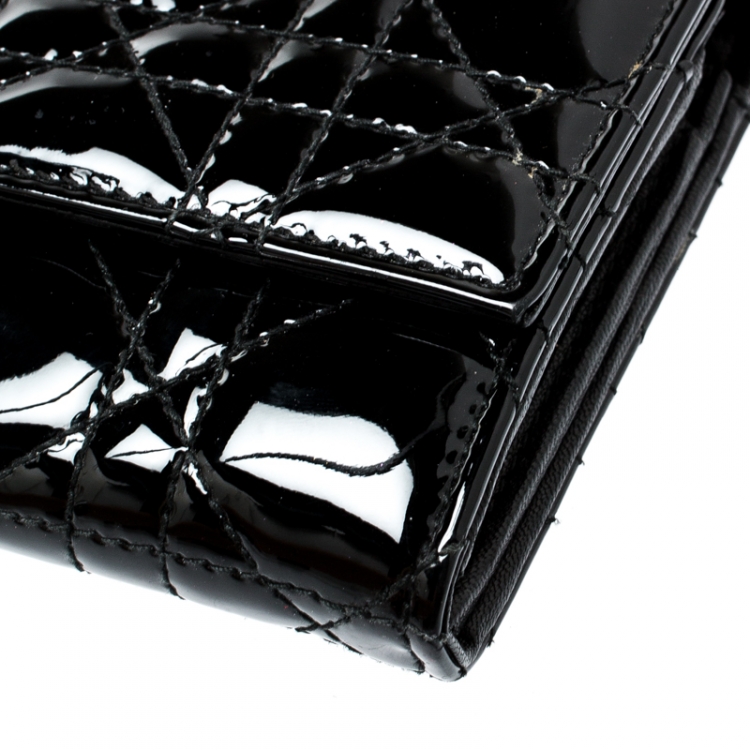 Pre Owned Dior Black Cannage Patent Leather Lady Dior Wallet on Chain