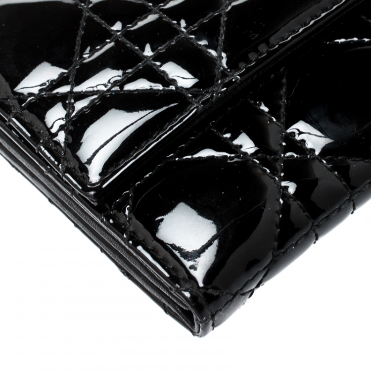 Pre Owned Dior Black Cannage Patent Leather Lady Dior Wallet on Chain