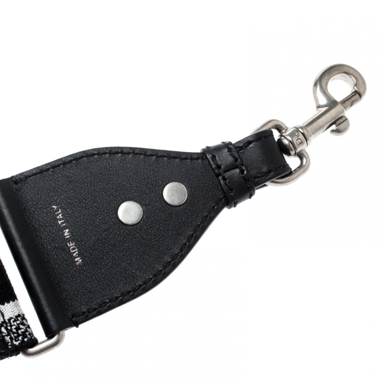 Pre Owned Dior Black/White Monochrome Fabric and Leather Bag Strap 