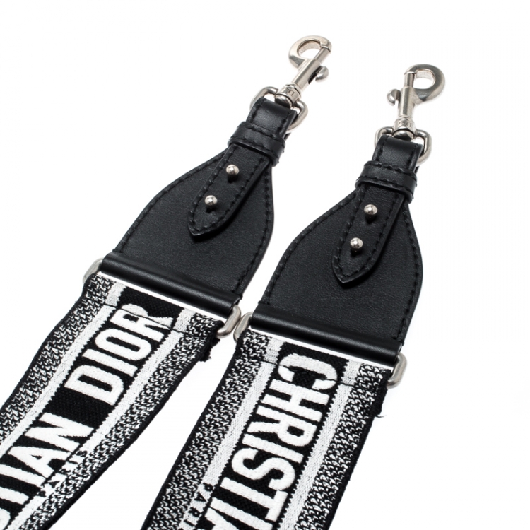 Pre Owned Dior Black/White Monochrome Fabric and Leather Bag Strap 