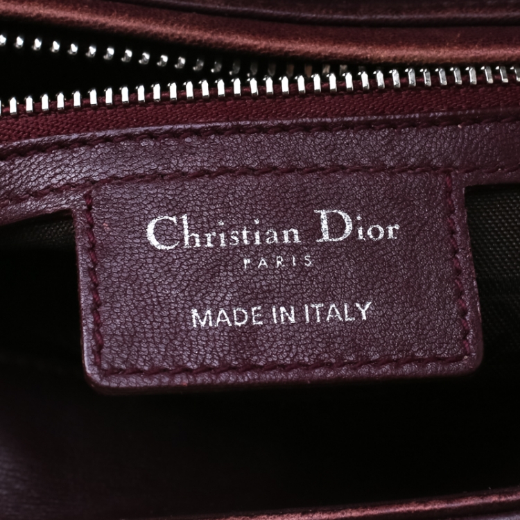 Pre Owned Dior Burgundy Leather Medium Lady Dior Tote