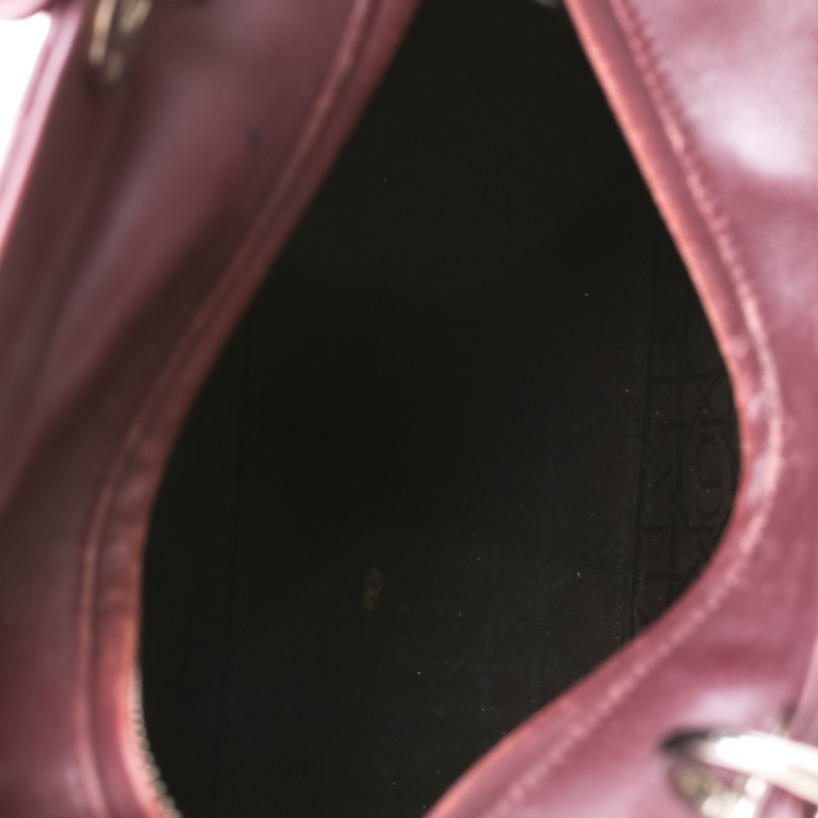 Pre Owned Dior Burgundy Leather Medium Lady Dior Tote