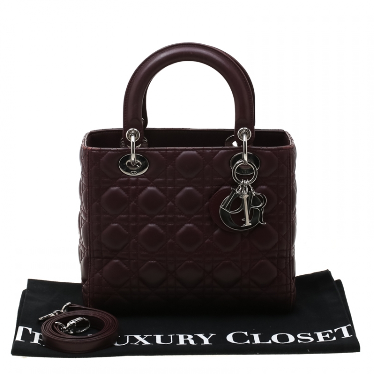 Pre Owned Dior Burgundy Leather Medium Lady Dior Tote