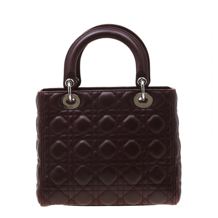 Pre Owned Dior Burgundy Leather Medium Lady Dior Tote