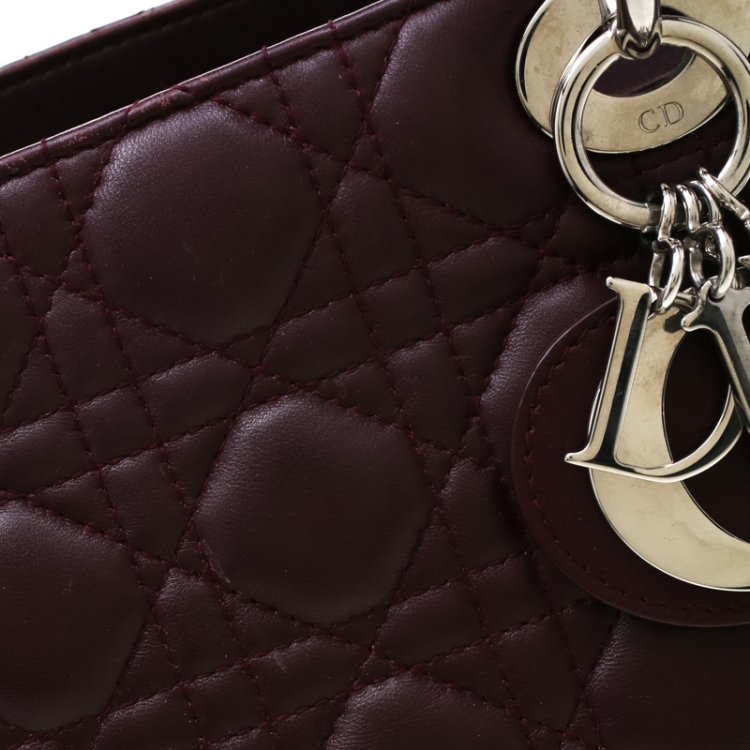Pre Owned Dior Burgundy Leather Medium Lady Dior Tote