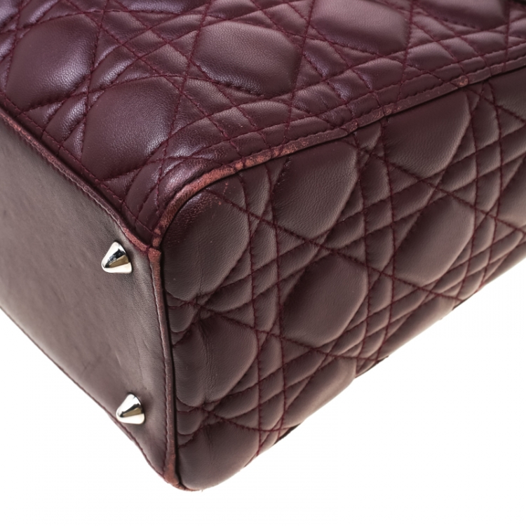 Pre Owned Dior Burgundy Leather Medium Lady Dior Tote