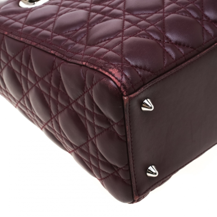 Pre Owned Dior Burgundy Leather Medium Lady Dior Tote