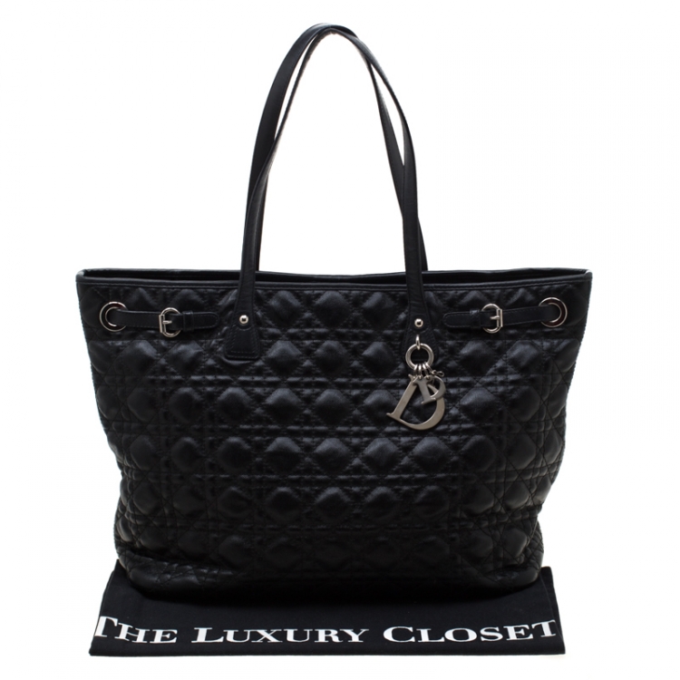 Pre Owned Dior Black Coated Canvas Medium Panarea Shopper Tote